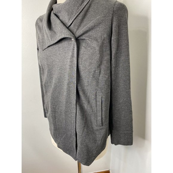 KENSIE Grey cardigan sweater Sz L Pockets Snap Neck Open Long Sleeve - Picture 2 of 5